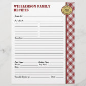 Papier Pique-nique Barbecue Rouge À damiers recette perso (Dos)