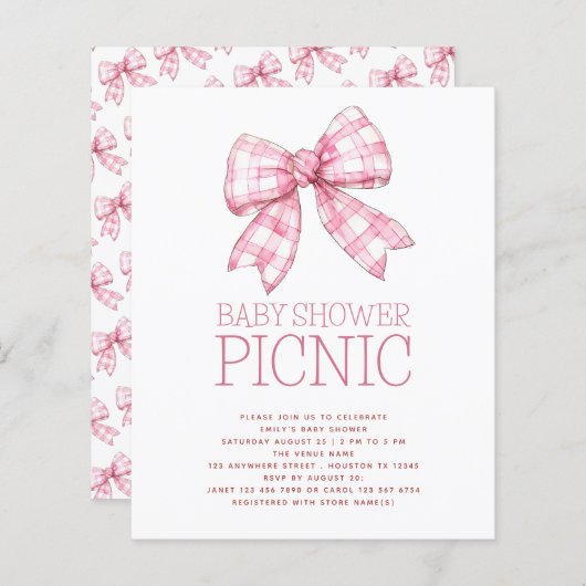 Papier Pique-nique sur le Baby shower rose En vichy Bow (Devant / Derrière)