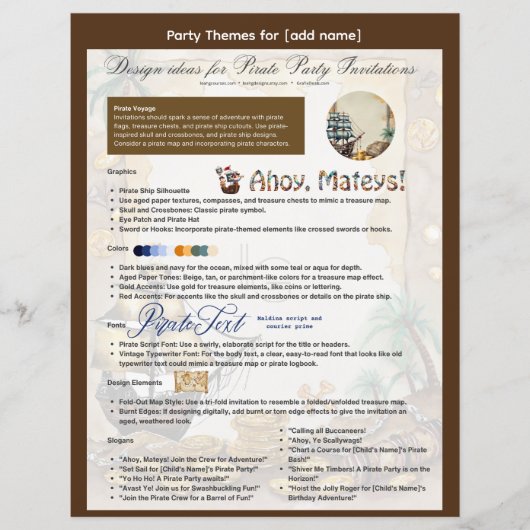 Papier Pirate Them Party Invitation Guide imprimable (Devant)