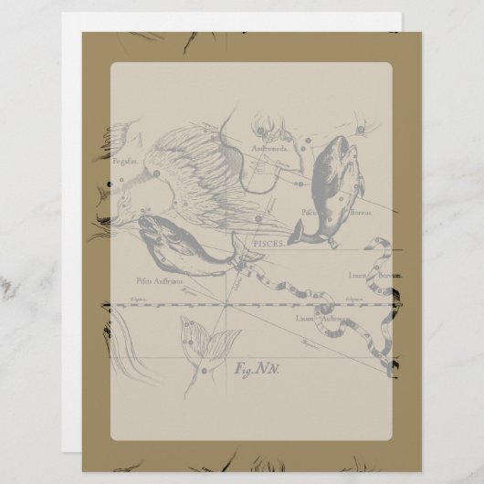 Papier Pisces Constellation Hevelius 1690 sur Taupe (Devant / Derrière)