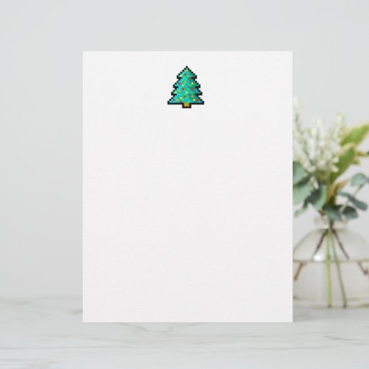 Papier Pixel art arbre de Noël vert avec décorations (Debout devant)