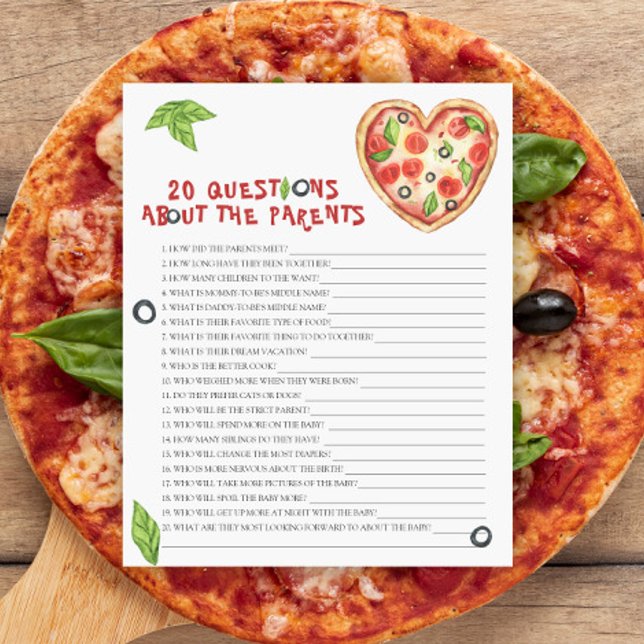 Papier Pizza baby shower 20 questions sur les parents (Créateur téléchargé)