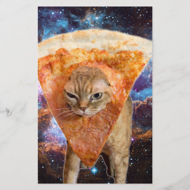 Papier Pizza Chat dans l'espace avec Pizza Slice (Devant)