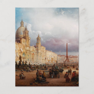 Papier Place Navona Marché de Rome Années 1850 Art