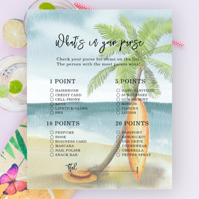 Papier Plage de surf - Que contient votre sac à main pour (Créateur téléchargé)