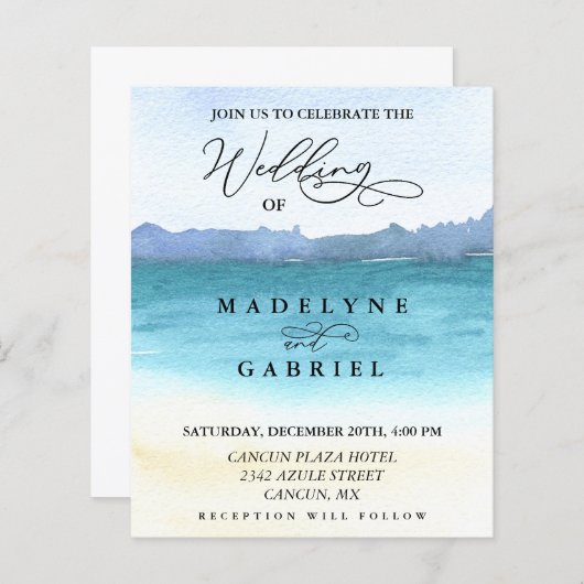 Papier Plage Destination Mariage Calligraphie Aquarelle (Devant / Derrière)