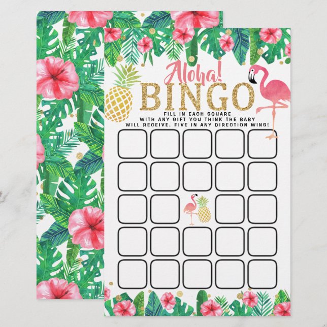 Papier Plage d'été tropical Luau Baby shower filles Bingo (Devant / Derrière)