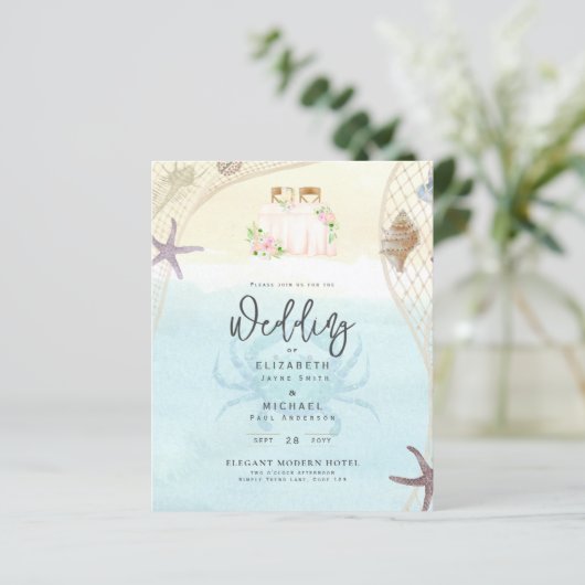 Papier Plage Faire-part de mariage côtière sable Océan Vi (Debout devant)