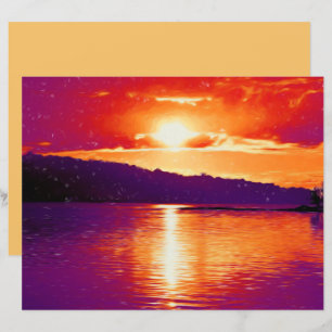 Papier Plage Sunset Coastal Orange Purple Art Aquarelle