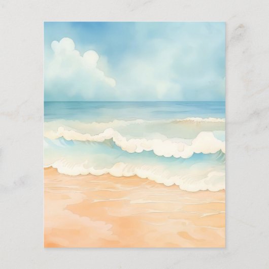 Papier Plage vagues bleu beige faire-part de mariage (Dos)