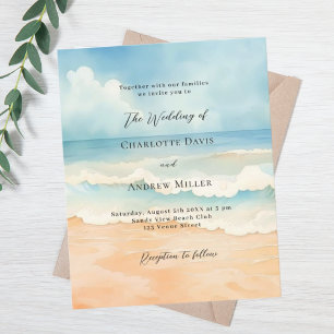 Papier Plage vagues bleu beige faire-part de mariage
