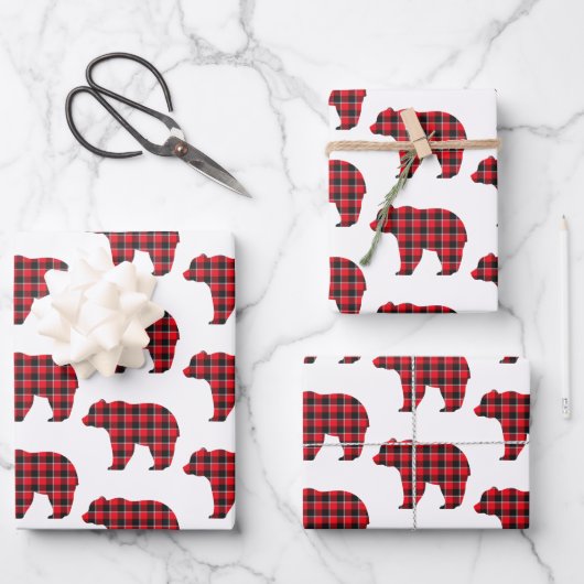 Papier plaid en forme d'ours rouge noir Buffalo (Recto)