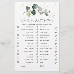 Papier Plairait-elle à Eucalyptus Fête des mariées jeu