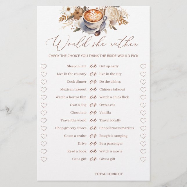 Papier Plairait-Elle À La Fête des mariées De Café Jeu (Devant)