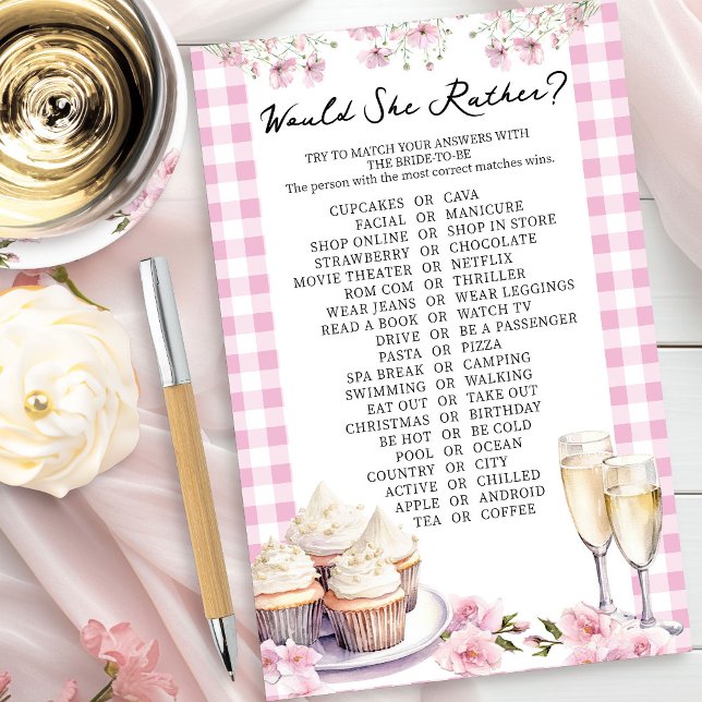 Papier Plairait-elle Cupcake ou Cava Douche Jeu (Would She Rather game from Cupcakes and Cava Bridal Shower Collection by Darling & May)