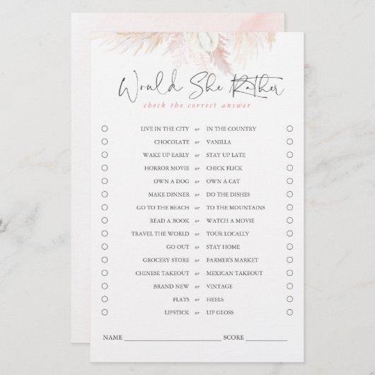 Papier Plairait-Elle Pampas Grass Bride Jeu (Devant / Derrière)