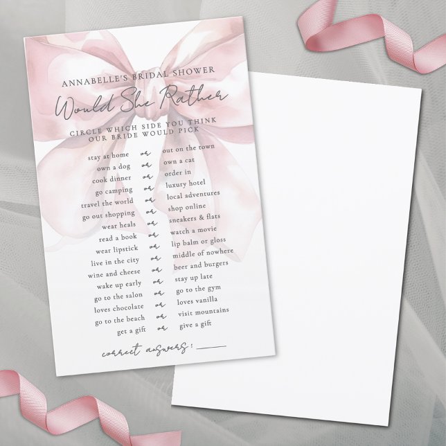 Papier Plairait-Elle Plutôt Blush Pink Bow Fête des marié (Would She Rather Blush Pink Bow Bridal Shower)