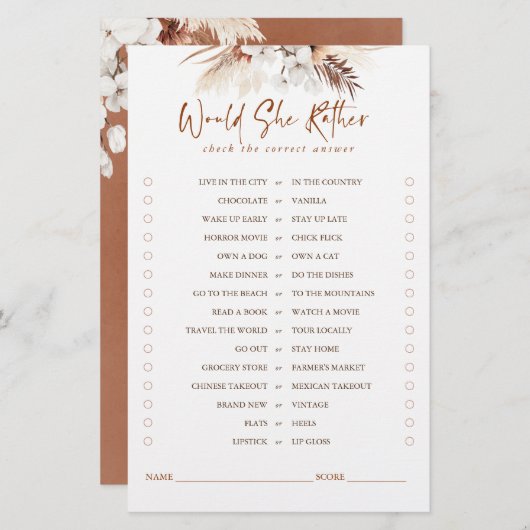 Papier Plairait-Elle Plutôt Terracotta Floral Bride Jeu (Devant / Derrière)