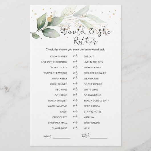 Papier Plairait-Elle Plutôt Verdure Fête des mariées Jeu (Devant)