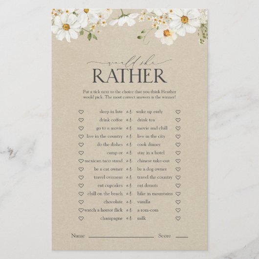 Papier Plairait-Elle Rustique Fête des mariées Daisy Jeu (Devant)