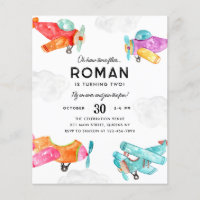 Plan d'aquarelle budgétaire Nuages Avion Anniversa