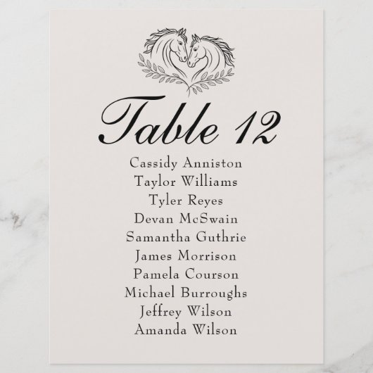 Papier Plan de table de mariage Western Country Cheval Ru (Devant)