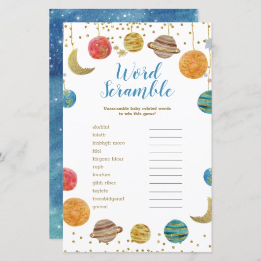Papier Planètes Espace Extérieur Baby shower Mot (Devant / Derrière)