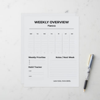 Papier Planificateur Hebdomadaire Minimaliste | Organisat