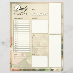 Papier planificateur quotidien roses vintage