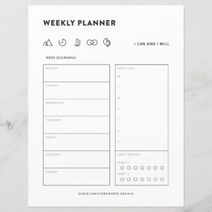 Papier Planification hebdomadaire du planificateur pour f