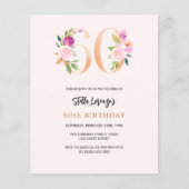 Papier Plantes de pêche rose 60e anniversaire invitation  (Devant)