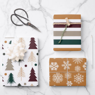 Papier plat d'hiver Motif d'enrobage Jeu de 3