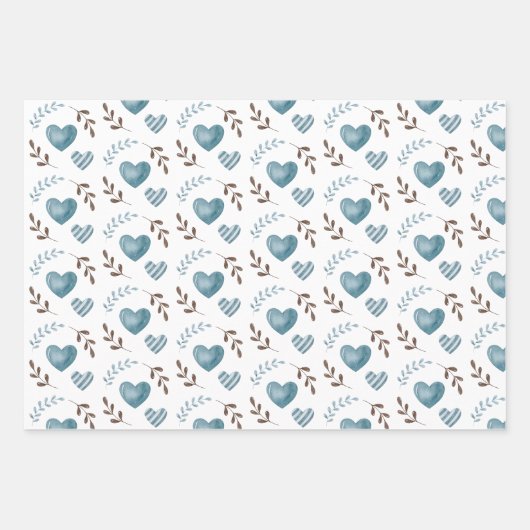 Papier plat papier enveloppant au coeur bleu Jeu d (Devant 3)