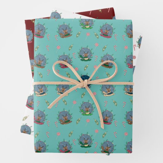 Papier plat père Noël Motif Reindeer  (En situation)