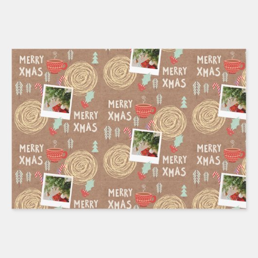 Papier plat personnalisé d'enveloppement de Noël (Devant 3)