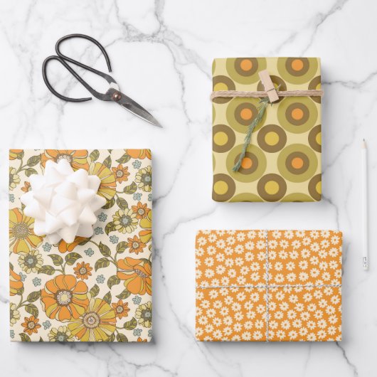 Papier plat Retro Orange Floral (Recto)