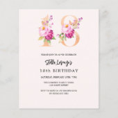 Papier Plorale de pêche rose 18e anniversaire invitation (Devant)