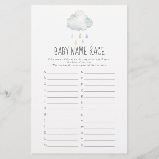 Papier Pluie Cloud Garçon Baby shower Baby Nom Course Jeu (Devant)