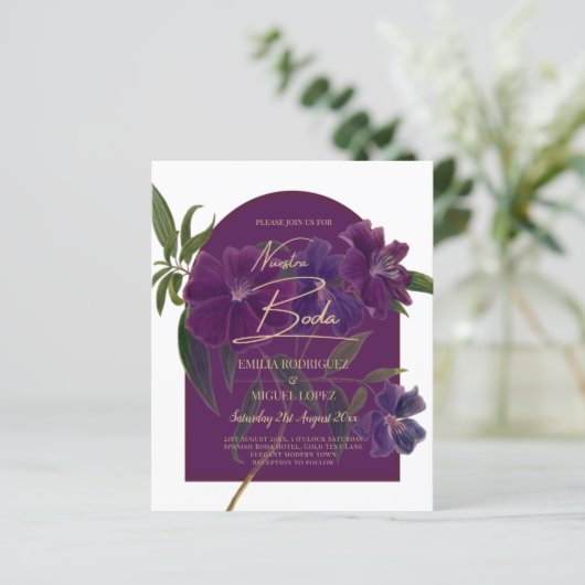 Papier Plum d'aubergine Purple Floral Forêt Mariage vert (Debout devant)