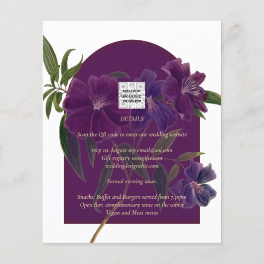 Papier Plum d'aubergine Purple Floral Forêt Mariage vert (Dos)