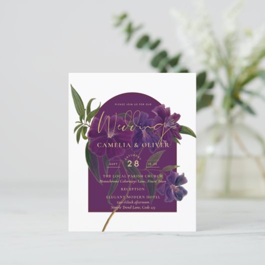 Papier Plum d'aubergine Purple Floral Forêt Mariage vert (Debout devant)