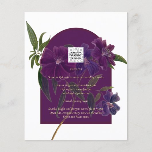 Papier Plum d'aubergine Purple Floral Forêt Mariage vert (Dos)