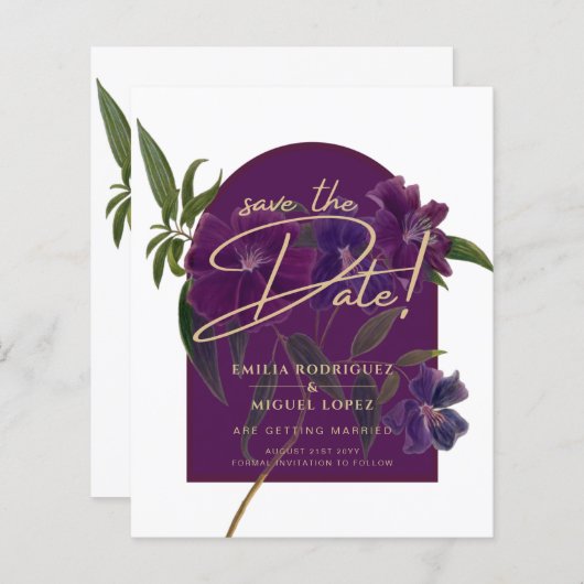 Papier Plum d'aubergine Purple Floral Forêt Mariage vert (Devant / Derrière)