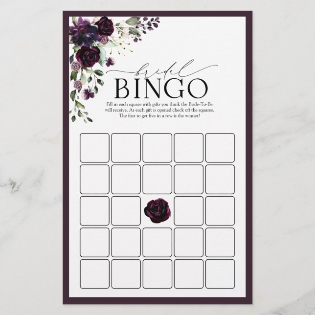 Papier Plum Purple Aquarelle Bride Jeu de Bingo (Devant)