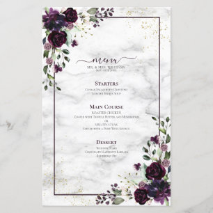 Papier Plum Purple or Floral Aquarelle Marbre Mariage