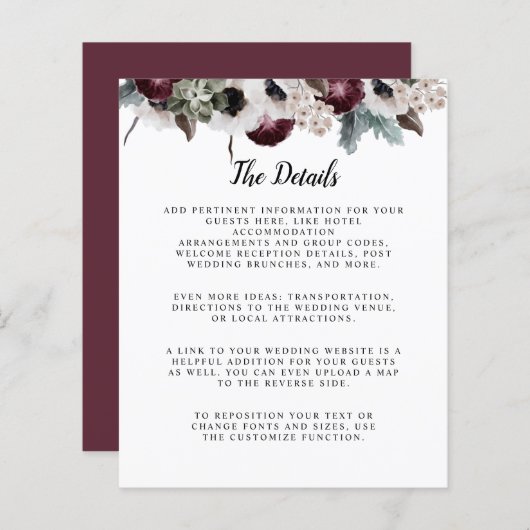Papier Plum Sage ivoire rose Floral budget détails mariag (Devant / Derrière)
