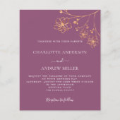 Papier Plum violet or budget floral faire-part de mariage (Devant)