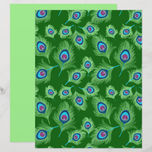 Papier Plumes de chaux et de paon bleu sur vert émeraude