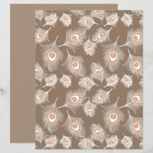 Papier Plumes de paon blanches et de poches sur Taupe Tan