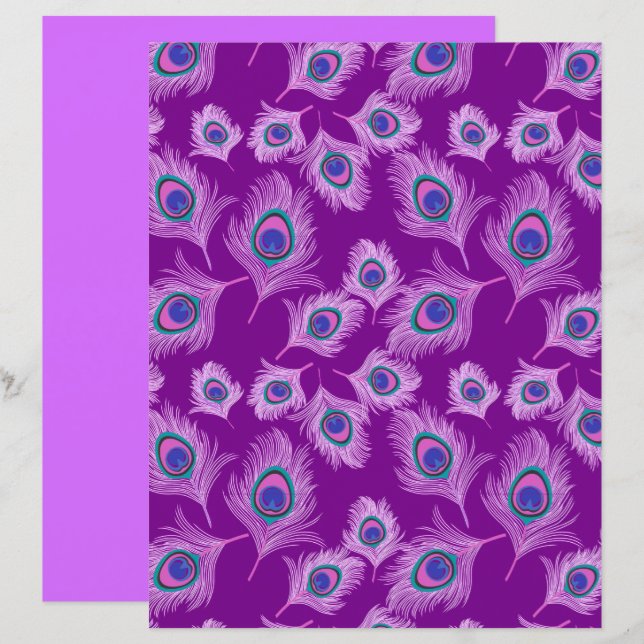 Papier Plumes d'orchidée Peacock sur Amethyst violet (Devant / Derrière)